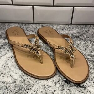 Naturalizer Women 8.5M Liliana Tan Crystal Embellished Thong Sandals Flat Slides